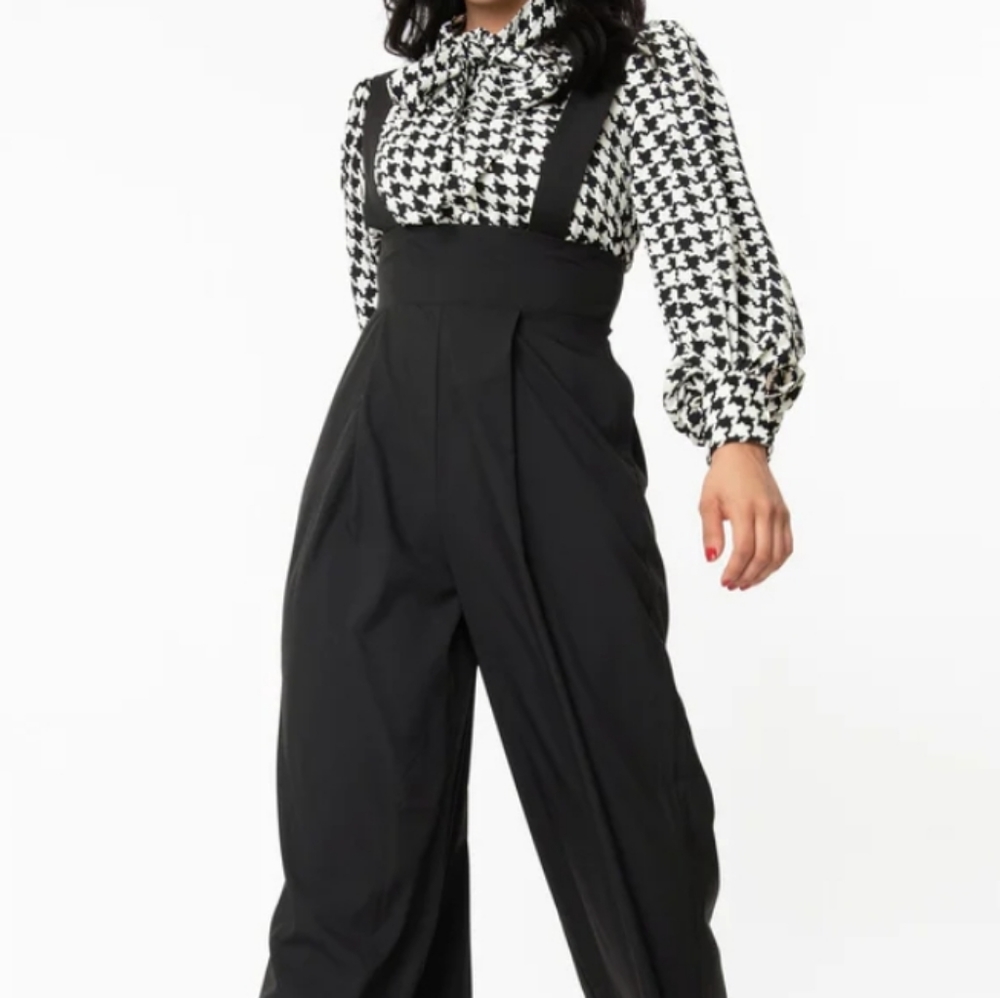 Unique Vintage Black Wide Leg Rochelle Suspender Pants